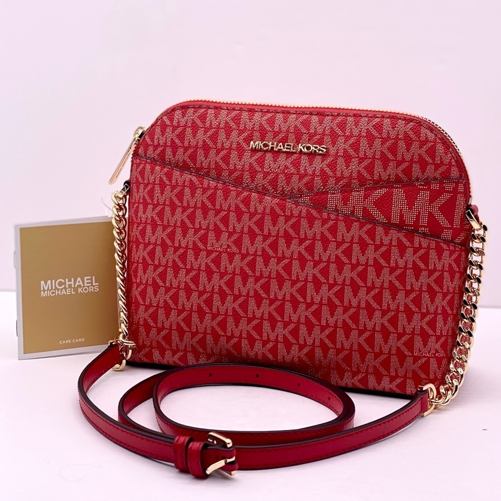 MICHAEL KORS Medium Logo Dome Crossbody Bright Red Multi - Picture 14 of 14